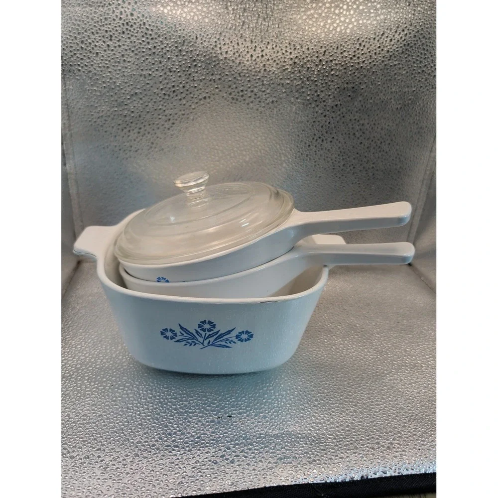 Vintage Corning Ware Blue Orng Cornflower Saucepan S P-81-B P-82-B & P-1 3/4-B